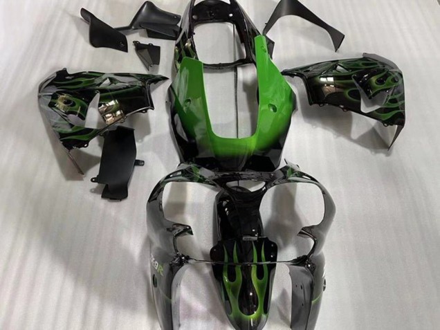 Carenados Moto Kawasaki ZX9R 2002-2003 - Negro Brillante Verde Llama