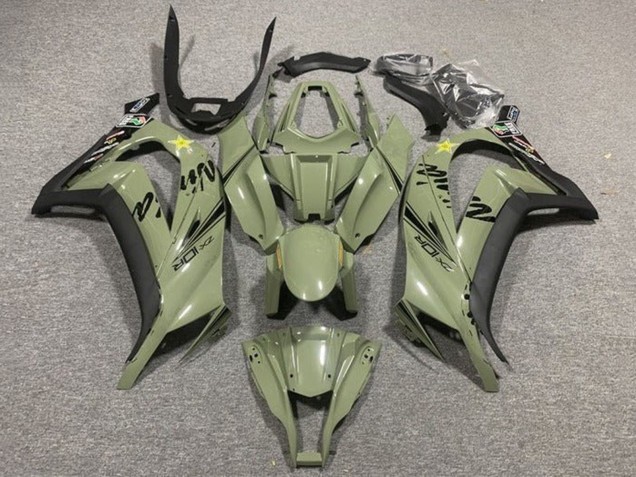 Carenados Moto Kawasaki ZX10R 2011-2015 - Verde Oscuro Militar Negro Amarillo Estrella