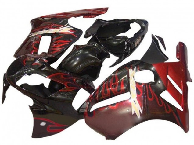 Carenados Moto Kawasaki ZX12R 2000-2001 - Negro Brillante Rojo Llama
