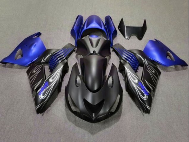 Carenados Moto Kawasaki ZX14R ZZR1400 2006-2011 - Negro Mate Azul Plata Llama