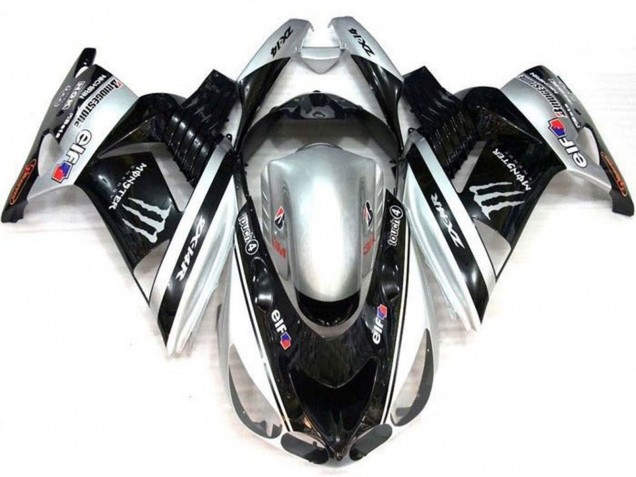 Carenados Moto Kawasaki ZX14R ZZR1400 2006-2011 - Plata Negro Elf Touch4 Monstruo Bridgestone