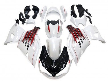 Carenados Moto Kawasaki ZX14R ZZR1400 2012-2024 - Blanco Negro Rojo Raya