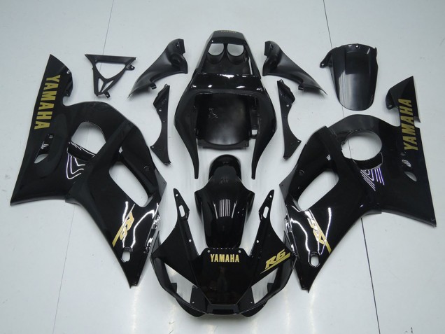 Carenados Moto Yamaha YZF R6 1998-2002 - Negro Brillante Oro Calcomanías