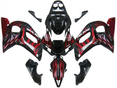 Carenados Moto Yamaha YZF 600 R6 1998-2002 - Negro Brillante Rojo Llama