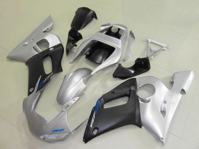 Carenados Moto Yamaha YZF R6 1998-2002 - Plata Negro Mate Azul Calcomanía