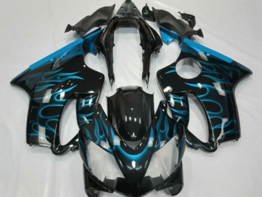 Carenados Moto Honda CBR600 F4i 2001-2003 - Negro Brillante Azul Claro Llama