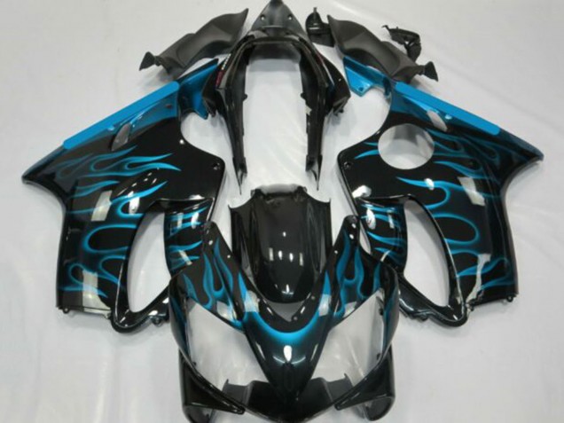 Carenados Moto Honda CBR600 F4i 2001-2003 - Negro Brillante Azul Claro Llama
