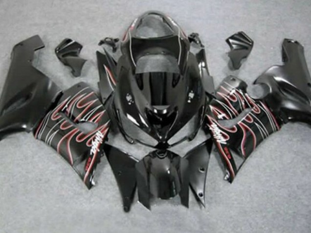 Carenados Moto Kawasaki ZX6R 2005-2006 - Negro Brillante Rojo Blanco Llama