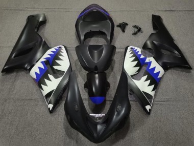 Carenados Moto Kawasaki ZX6R 2005-2006 - Negro Mate Blanco Azul Tiburón