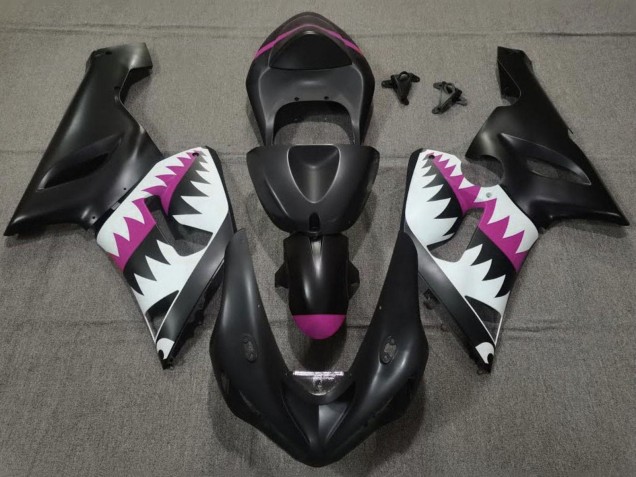 Carenados Moto Kawasaki ZX6R 2005-2006 - Negro Mate Blanco Rosa Tiburón
