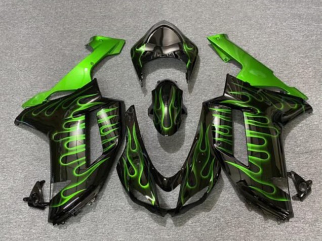Carenados Moto Kawasaki ZX6R 2007-2008 - Negro Verde Llama