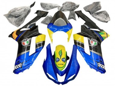Carenados Moto Kawasaki ZX6R 2007-2008 - Azul Negro Amarillo Tiburón