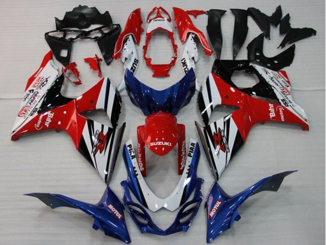 Carenados Moto Suzuki GSXR 1000 2009-2016 - Blanco Rojo Azul Negro Raya
