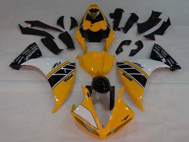 Carenado Moto Yamaha YZF 1000 R1 2009-2011 - Amarillo Blanco Negro Raya