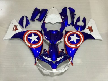 Carenados Moto Yamaha YZF 1000 R1 2012-2014 - Blanco Azul Rojo Estrella Captain America