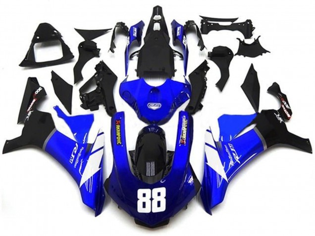 Carenados Moto Yamaha YZF 1000 R1 2015-2019 - Azul Blanco Negro Brillante Akropovic