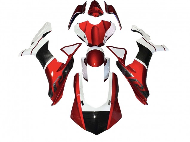 Carenados Moto Yamaha YZF 1000 R1 2020-2025 - Blanco Rojo Falso FibraCarbono