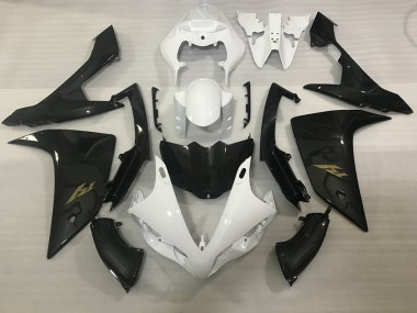 Carenados Moto Yamaha YZF 1000 R1 2007-2008 - Blanco Falso FibraCarbono Oro Calcomanía