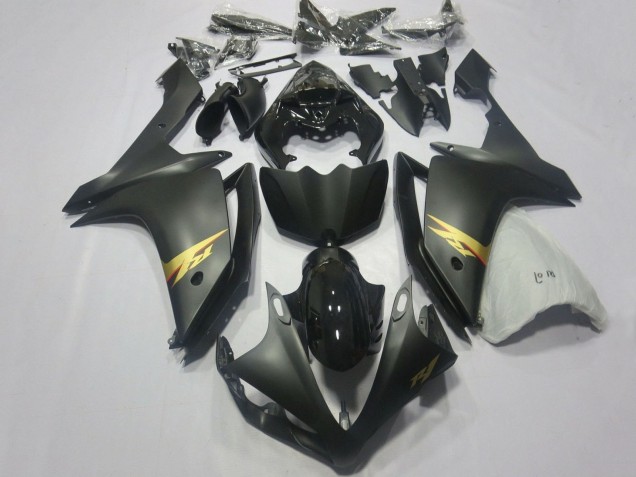 Carenados Moto Yamaha YZF 1000 R1 2007-2008 - Negro Brillante Negro Mate Oro Calcomanía