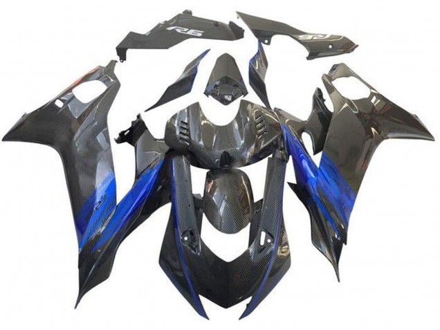 Carenado Moto Yamaha YZF R6 2017-2025 - Azul Negro Falso FibraCarbono