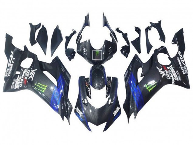 Carenados Moto Yamaha YZF R6 2017-2025 - Azul Negro Falso FibraCarbono Verde Monstruo