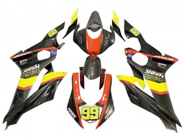 Carenados Moto Yamaha YZF R6 2017-2025 - Amarillo Naranja Negro Falso FibraCarbono