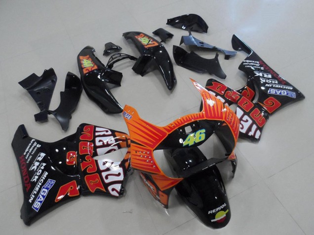 Carenados Moto Honda CBR900RR 919 1998-1999 - Negro Brillante Naranja Rossi