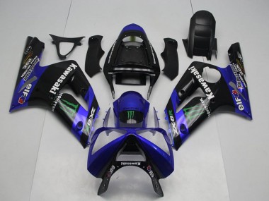 Carenados Moto Kawasaki ZX6R 2003-2004 - Negro Brillante Azul Verde Monstruo