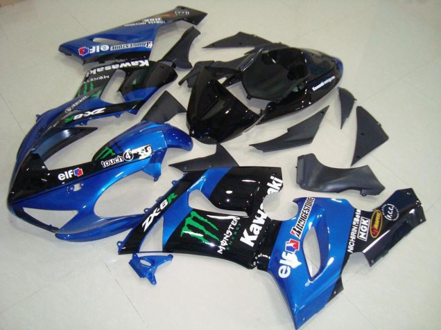 Carenados Moto Kawasaki ZX6R 2005-2006 - Azul Negro Brillante Verde Monstruo