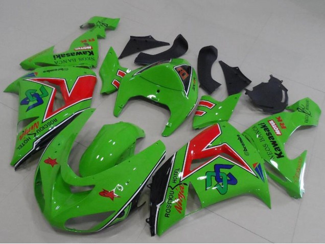 Carenados Moto Kawasaki ZX6R 2005-2006 - Verde Rojo Negro ENEOS Banca