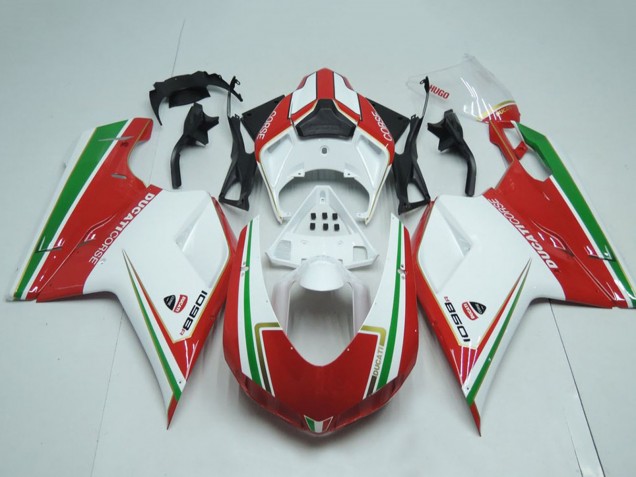 Carenados Moto Ducati 1098 2007-2014 - Blanco Rojo Verde Raya