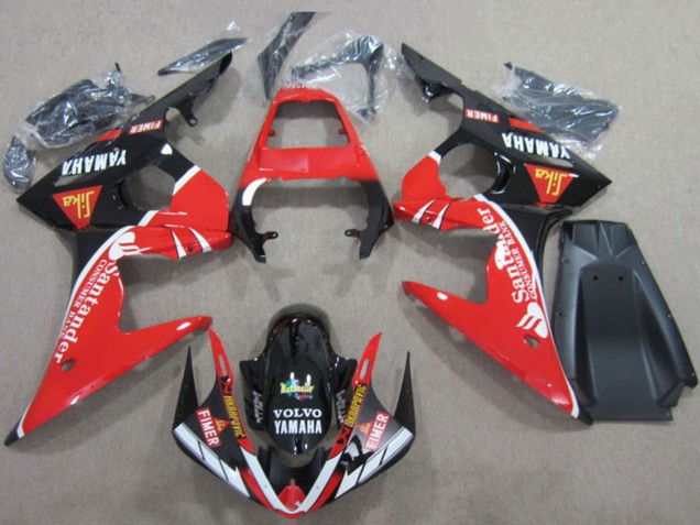 Carenados Moto Yamaha YZF R6 2003-2004 - Rojo Blanco Negro Brillante Santander Fimer Volvo