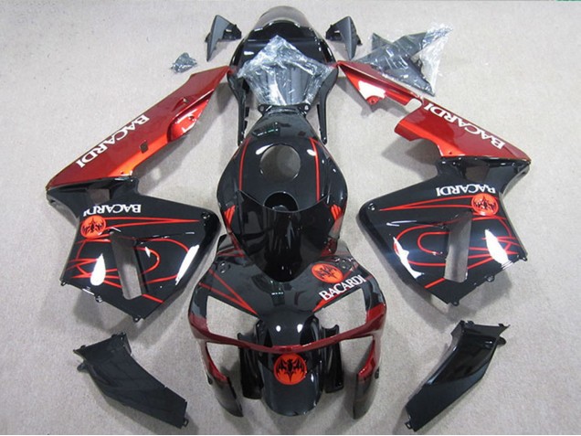 Carenados Moto Honda CBR600RR 2005-2006 - Negro Brillante Rojo BACARDI