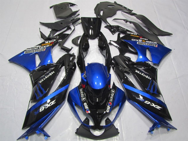 Carenados Moto Kawasaki ZX6R 2009-2012 - Azul Negro Brillante Elf Touch4 Monstruo Bridgestone