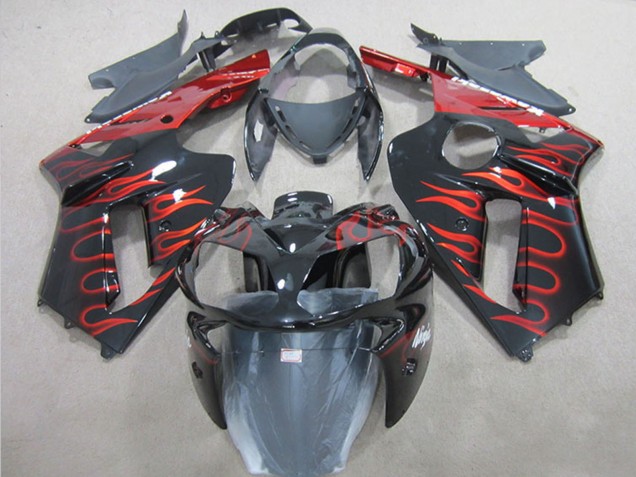 Carenado Moto Kawasaki ZX6R 2007-2008 - Negro Rojo Llama