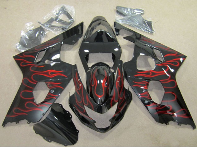 Carenados Moto Suzuki GSXR 600 2004-2005 - Negro Brillante Rojo Llama