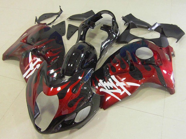 Carenados Moto Suzuki GSXR 1300 Hayabusa 1996-2007 - Negro Brillante Rojo Llama
