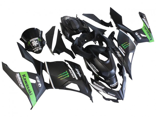 Carenados Moto Kawasaki EX400 2018-2024 - Negro Mate Verde Monstruo Showr Nieve
