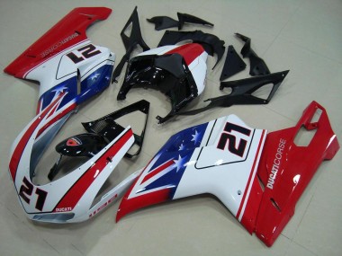 Negro Blanco Rojo 21 Carenado Ducati 848 1098 1198 2007-2014