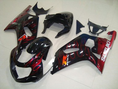 Negro Rojo Llama Carenado Suzuki GSXR 750 K1 K2 K3 2001-2003