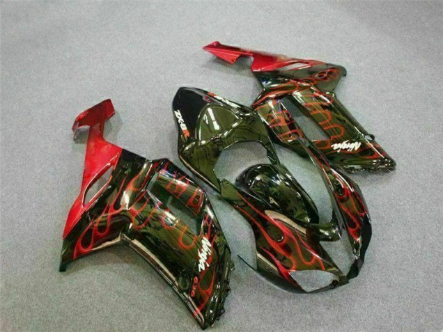 Negro Rojo Llama Kit Carenado Kawasaki ZX6R 2007-2008 Negro Rojo Llama Kit Carenado Kawasaki ZX6R 2007-2008