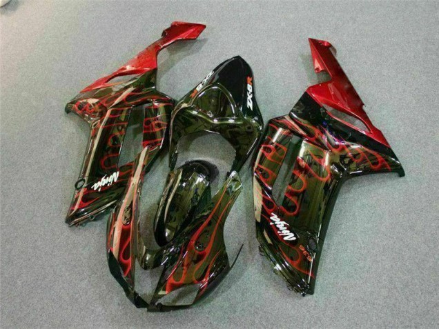 Negro Rojo Llama Kit Carenado Kawasaki ZX6R 2007-2008 Negro Rojo Llama Kit Carenado Kawasaki ZX6R 2007-2008