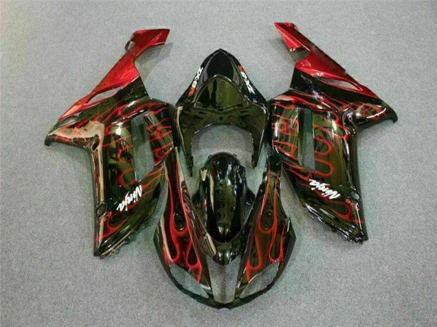 Negro Rojo Llama Kit Carenado Kawasaki ZX6R 2007-2008 Negro Rojo Llama Kit Carenado Kawasaki ZX6R 2007-2008