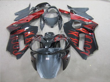 Negro Rojo Llama Kits Completo Carenado ABS Kawasaki ZX6R 2007-2008