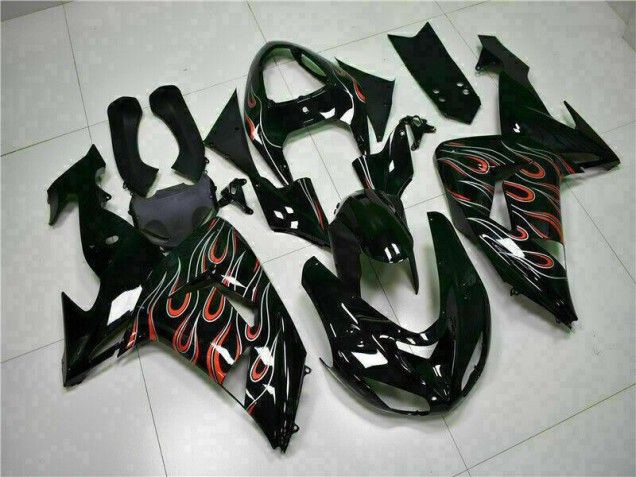 Negro Rojo Llama Kits Completo Carenado Kawasaki ZX10R 2006-2007