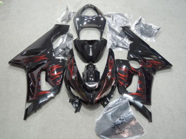 Negro Rojo Llama Kits Completo Carenado Kawasaki ZX6R 2005-2006