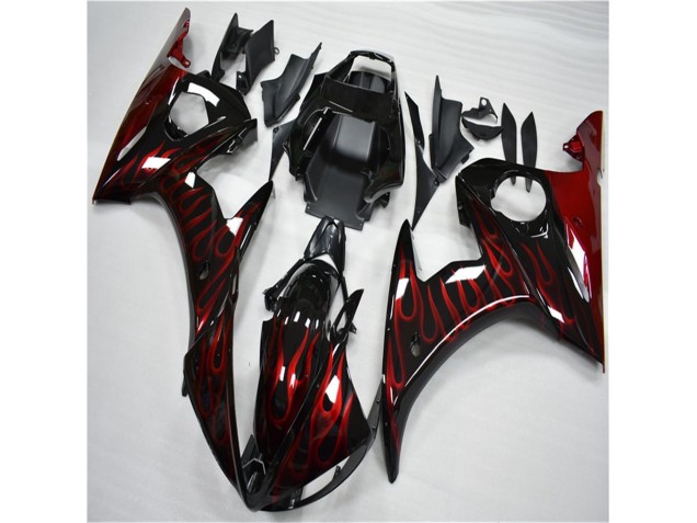 Negro Rojo Llama Plástico Yamaha R6 2003-2005