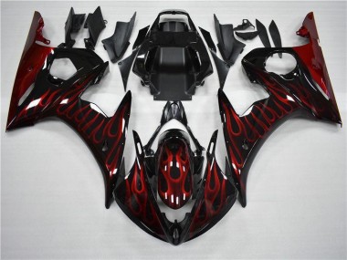 Negro Rojo Llama Plástico Yamaha R6 2003-2005