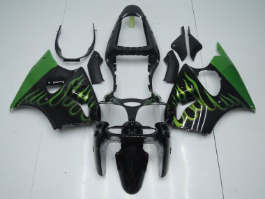 Negro con Verde Llama Carenado Kawasaki ZX6R 2000-2002