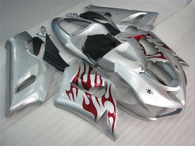 Plata Rojo Llamas Carenado Kawasaki ZX6R 2005-2006 Plata Rojo Llamas Carenado Kawasaki ZX6R 2005-2006